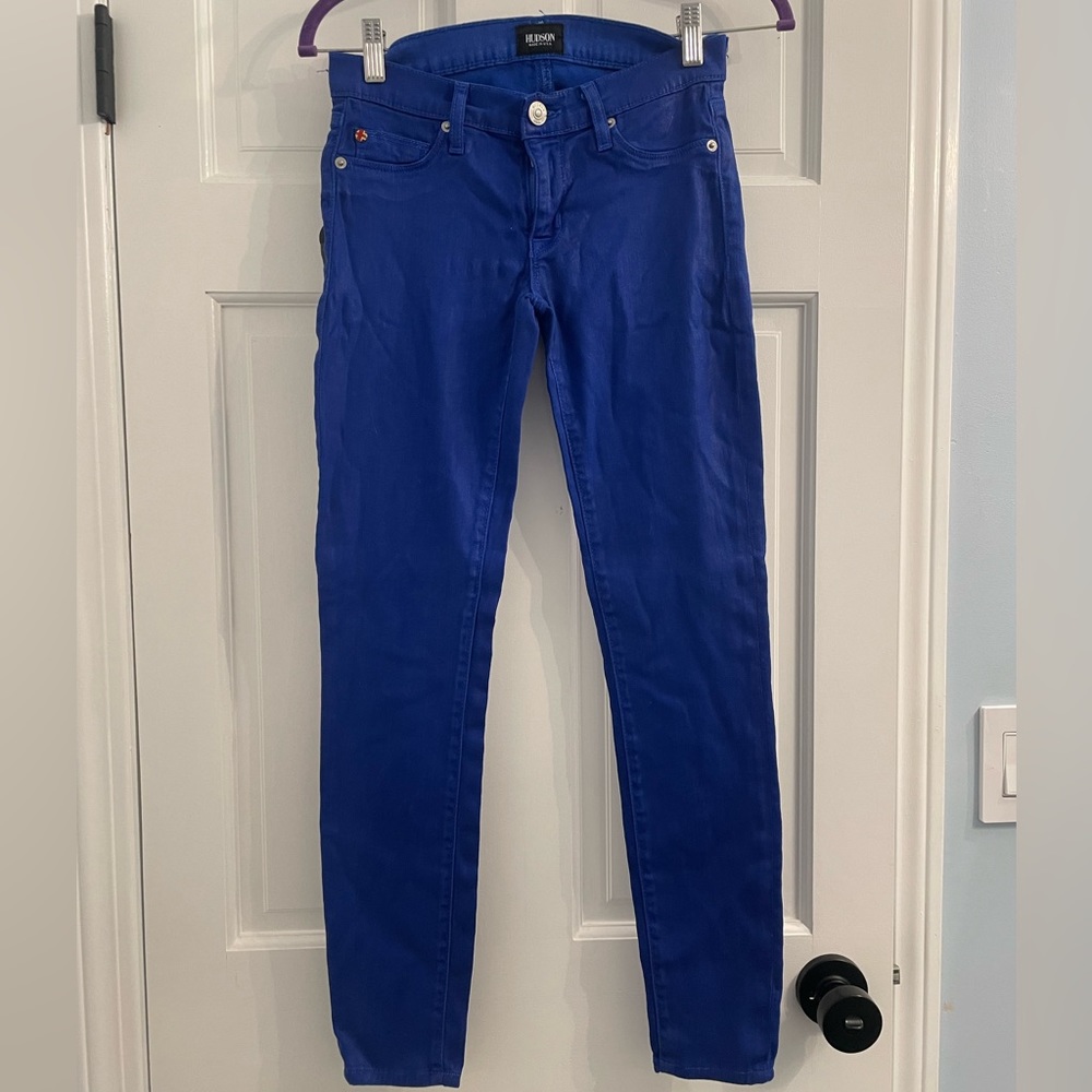 Hudson Krista Super Skinny Low Rise Royal Blue Waxed Coated Jeans